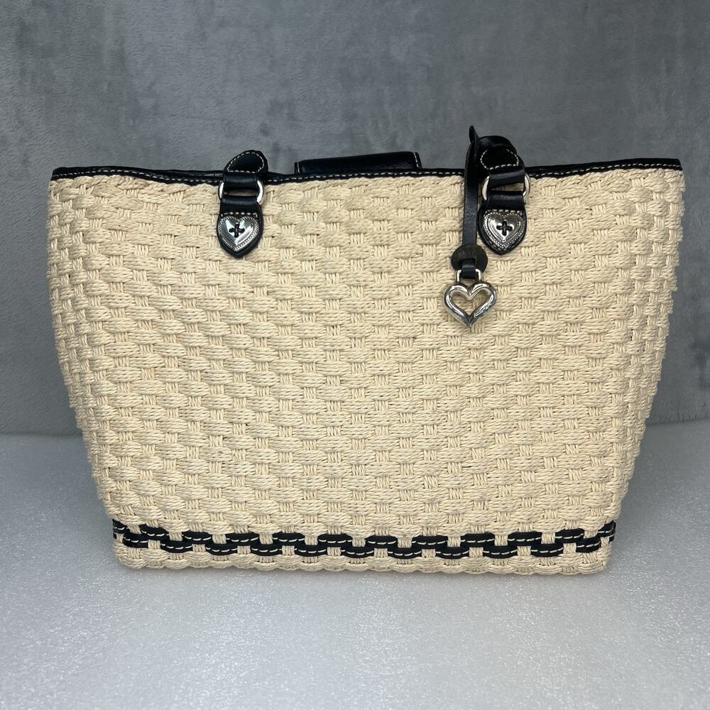 Brighton Ivory Woven Hemp Beach‎ Tote Handbag Braided Leather Handles Lined